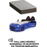 Mavi Arabalı Yatak Kapıları Açılan Gtr Full Ledli Kumandalı ve Müzikli + Ortopedik Yatak - Lacivert - 90 x 190 cm