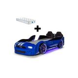 Mavi Arabalı Yatak Kapıları Açılan Mustang Full Ledli Kumandalı Ve Müzikli + Ortopedik Yatak