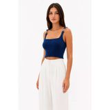 Mavi Aura Askılı Crop Bluz - Saks Mavisi