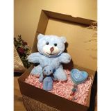 Mavi Ayıcık 25cm - Ayıcık Anahtarlık - Dilek Şişesi - Kalp Tüllü Kutu Hediye Seti