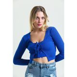 Mavi Bağlamalı Triko Crop Hırka