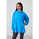 Mavi Balon Kol Yazı Nakışlı Kadın Oversize Tunik Sweatshirt - 97163