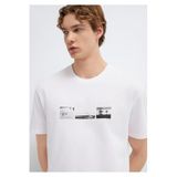 Mavi Baskılı Beyaz Tişört, Loose Fit Bol Rahat Kesim, Kısa Kol, Erkek, 2XL