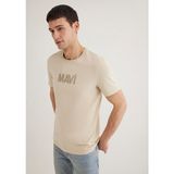 Mavi Bej Tişört Kısa Kol Erkek Günlük Stil Logo Baskılı 066846-70322 Orta Kalınlık - XS