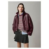 Mavi Beli Lastikli Bordo Suni Deri Ceket Oversize / Geniş Kesim 1110865-70434