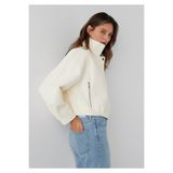 Mavi Beli Lastikli Ekru Suni Deri Ceket Oversize / Geniş Kesim 1110865-80194