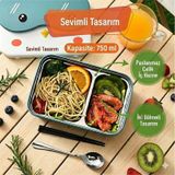 Mavi Beslenme Kutusu - 2 Bölmeli - Kaşıklı, Taşınabilir Ofis Ve Okul Yemek Kabı Pembe