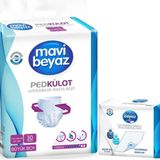 Mavi Beyaz 30 Adet L Büyük Ped Emici Külot Hasta Bezi+60x90 cm 30 Adet Yatak Koruyucu Örtü