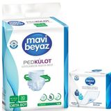 Mavi Beyaz 30 Adet M Orta Ped Emici Külot Hasta Bezi+60x90 cm 30 Adet Yatak Koruyucu Örtü