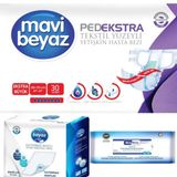 Mavi Beyaz 30 Adet XL Ped Ekstra Tekstil Yüzeyli Yetişkin Bel Bantlı Hasta Bezi+Yatak Korucu+Havlu