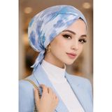 Mavi Beyaz Batik Çapraz Bantlı Bone