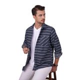 Mavi Beyaz Çizgili Oversize Hediye Kutulu Erkek Gömlek L