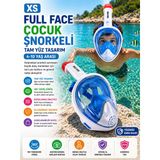 Mavi Beyaz Çocuk Full Face Şnorkel Maske Xs Tam Yüz Dalış Maskesi Taşıma Çantalı Seti 4-10 Yaş