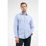 Mavi - Beyaz Kareli Desen Sert Yaka Uzun Kol Cepli Comfort Fit Pamuklu Gömlek 1004255207