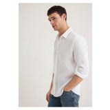 Mavi Beyaz Keten Gömlek Slim Fit / Dar Kesim -620 0211466