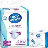 Mavi Beyaz Ped Emici Külot Yetişkin Bezi L -Large Büyük 30 Adet +Yatak Koruyucu Örtü 60x90CM 30 Adet