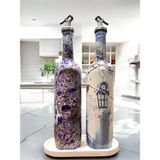 Mavi-Beyaz Renkli Seramik ve Porselen Motifli Vintage Yağdanlık Set, Sosluk, Sirkelik - 750 ml