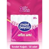 Mavi Beyaz Üç Kat Tuvalet Kağıdı 3 Katlı 32'li