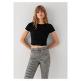Mavi Biye Detaylı Siyah Crop Tişört Fitted / Vücuda Oturan Kesim 1614357-900