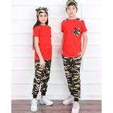 Mavi Boncuk Kids Kamuflaj Bereli Alt Üst Takım - 3 - 4 Yaş - 4BY-Kırmızı