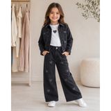 Mavi Boncukk Kız Çocuk Kalp Detaylı Siyah Denim Ceket Pantolon ve Beyaz Tişört 3’lü Takım