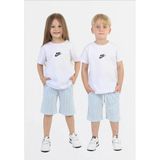 Mavi Boncukk Unisex Çocuk Beyaz Logo Baskılı Tişört ve Yeşil Çizgili Şort Yazlık Ikili Takım - 7 Yaş - Lacivert