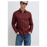 Mavi Bordo Keten Gömlek Slim Fit / Dar Kesim 0211466-70396