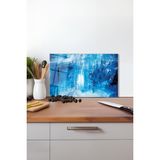 Mavi Boya Soyut Cam Kesme Tahtası, Silikon Ayaklı Isıya Kırılmaya Dayanıklı, Sunum Kesim Tablası - 30 x 45 cm