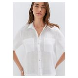 Mavi Cepli Beyaz Keten Gömlek Slim Fit / Dar Kesim 1211466-620