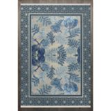 Mavi Çerçeve Modern Geometrik Etnik Eskitme Desenli Boho Makinada Yıkanabilir Hafif Hav Toz Vermez Leke Tutmaz Kaymaz Taban Dijital Makine Baskı Halı Oturma Odası Salon Yolluk Koridor Mutfak Halısı
