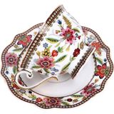 Mavi Çiçek Bone China Çay Fincanı, 200 Ml, Porselen Vintage Fincan ve Tabak - Kırmızı