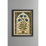 Mavi Çiçekli Kompozisyon - Vintage Desenli Çerçeve - İnce Model, Gümüş, 21 x 30