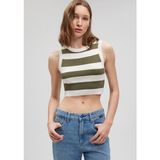 Mavi Çizgili Crop Triko Top 1710098-87120 - Yeşil-87120 - S