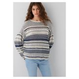 Mavi Çizgili Jakarlı Kazak Loose Fit / Bol Rahat Kesim 1710973-84057