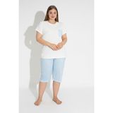 Mavi Çizgili Kısa Kollu Rahat Kesim Büyük Beden Kapri Pijama Takımı 30005 - 2XL - Beyaz - Mavi