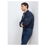 Mavi Çizgili Lacivert Müslin Gömlek Loose Fit / Bol Rahat Kesim 0211969-91617