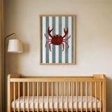 Mavi Çizgili Yengeç Çocuk Odası Duvar Posteri Çerçeveli Tablo Duvar Dekorasyonu - 30 x 40 - Ahşap Çerçeveli