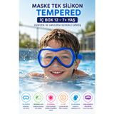 Mavi Çocuk Deniz Havuz Dalış Maskesi Tempered Cam Tek Silikon Ayarlı Yüzücü Maskesi 7+ Yaş