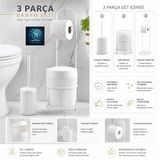 Mavi Concept 3'lü Banyo Aksesuar Seti, Siyah, Tuvalet Fırçası, Çöp Kovası ve Kağıtlık, Modern Tasarım (BEYAZ)