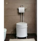Mavi Concept Modern Tuvalet Kağıtlığı ve Çöp Kovası, Metal, 65 cm, Boyalı Yüzey, Çizgili Desen, Yuvarlak, Ayaklı, Siyah