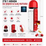 Mavi Concept Su Şişesi & Ilaç Kutusu 2'si 1 Arada 600 ml Matara Suluk - Kırmızı