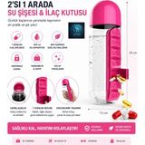 Mavi Concept Su Şişesi & Ilaç Kutusu 2'si 1 Arada 600 ml Matara Suluk - Pembe