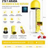 Mavi Concept Su Şişesi & Ilaç Kutusu 2'si 1 Arada 600 ml Matara Suluk - Sarı