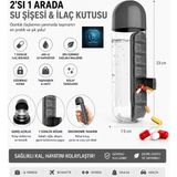 Mavi Concept Su Şişesi & Ilaç Kutusu 2'si 1 Arada 600 ml Matara Suluk - Siyah