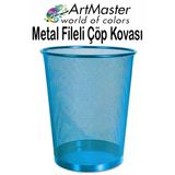 Mavi Çöp Kovası Paslanmaz Çelik Fileli 1 Adet Ofis Büro Okul Çöp Kovası Metal Delikli Kolay Kullanım