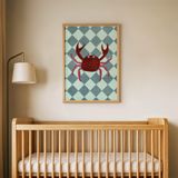 Mavi Damalı Yengeç Çocuk Odası Duvar Posteri Çerçeveli Tablo Duvar Dekorasyonu - 21 x 30 - Ahşap Çerçeveli