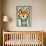 Mavi Desenli Tilki Çocuk Odası Duvar Posteri Çerçeveli Tablo Duvar Dekorasyonu - 21 x 30 - Ahşap Çerçeveli