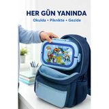 Mavi Dinozor Çocuk Beslenme Kutusu 6 Bölmeli Kilitli Saplı Okul Piknik Yemek Saklama Kabı Renkli Set