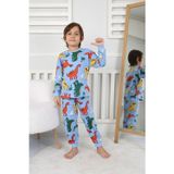 Mavi Dinozor Desenli Erkek Çocuk Pijama Takımı