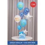 Mavi Doğum Günü Balon Kutusu – Happy Birthday Konsept Parti Süsleri Masa Üstü Stand PRTPN-142405